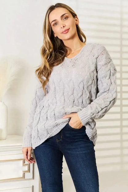 Woven Right Cable-Knit Hooded Sweater - Bad Moms Club