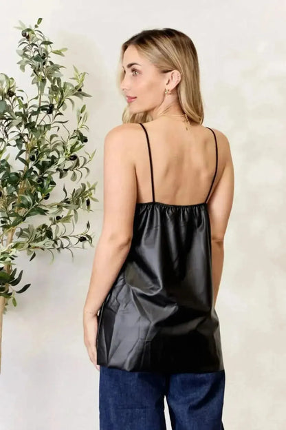 Heimish Full Size Faux Leather Lace Trim Cami - Bad Moms Club