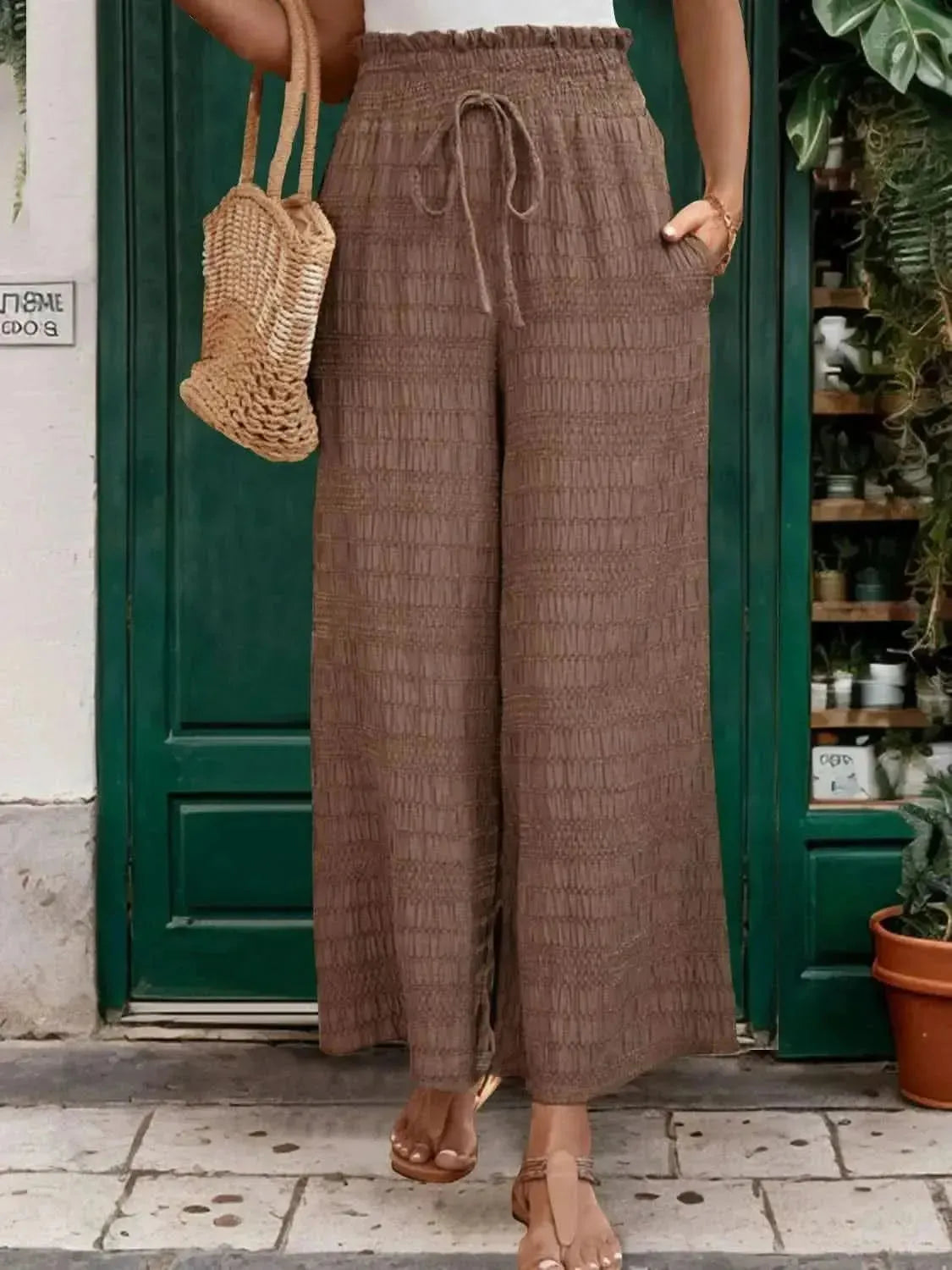 Perfee Tied Wide Leg Pants - Bad Moms Club