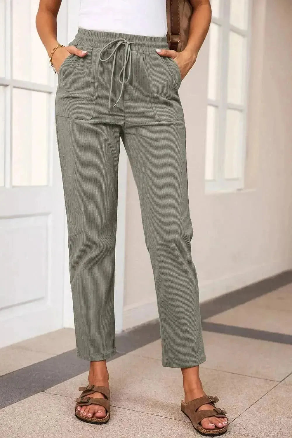 Drawstring Straight Pants with Pockets - Bad Moms Club