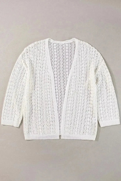 Openwork Open Front Dropped Shoulder Cardigan - Bad Moms Club