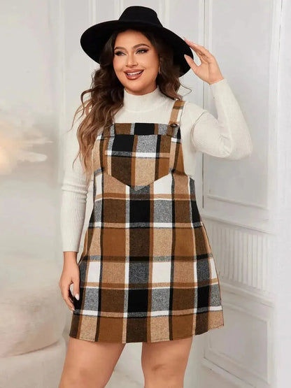 Honey Plus Size Plaid Wide Strap Overall Dress - Bad Moms Club