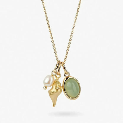 14K Gold-Plated Natural Crystal Conch Pendant Necklace - Bad Moms Club