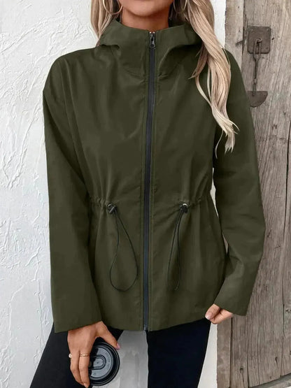 Drawstring Zip Up Hooded Jacket - Bad Moms Club