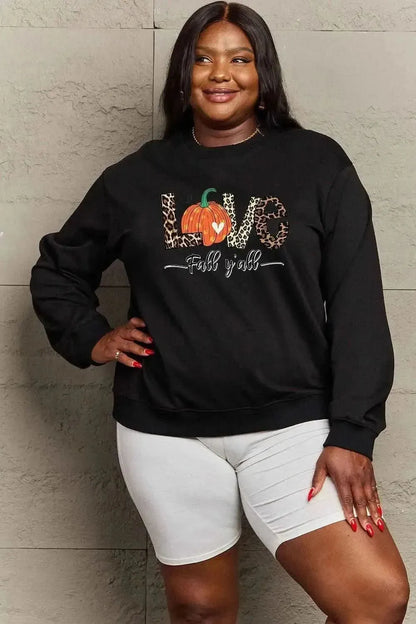 Simply Love Full Size LOVE FALL Y'ALL Graphic Sweatshirt - Bad Moms Club
