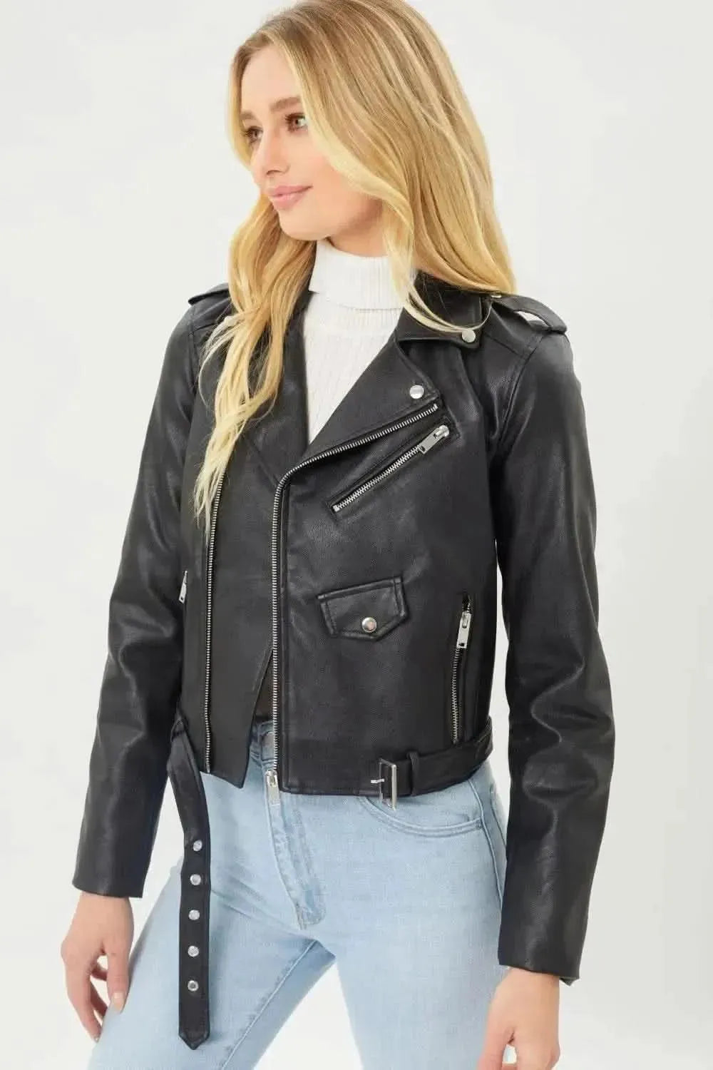 Faith Apparel Faux Leather Zip Up Biker Jacket - Bad Moms Club
