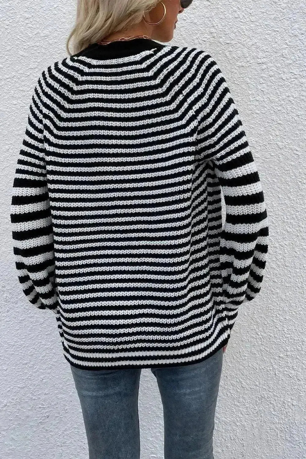 Striped V-Neck Button-Down Cardigan - Bad Moms Club