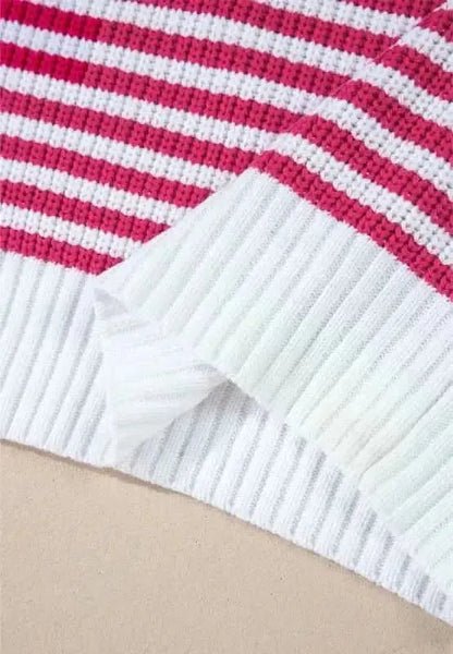 Striped Half Zip Mock Neck Long Sleeve Sweater - Bad Moms Club