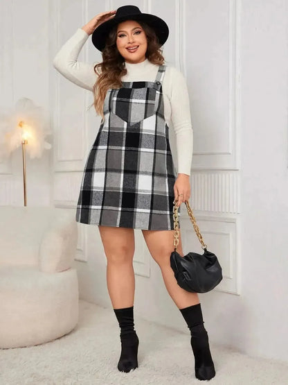Honey Plus Size Plaid Wide Strap Overall Dress - Bad Moms Club