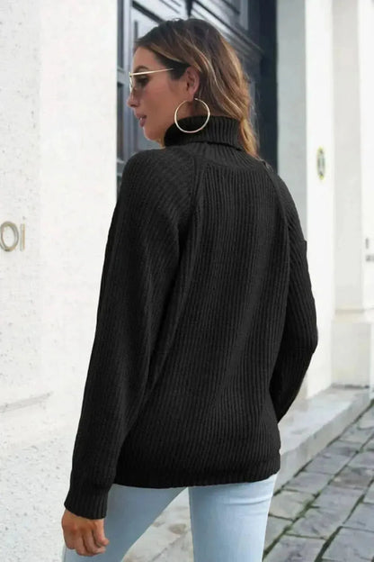Turtleneck Rib-Knit Sweater - Bad Moms Club