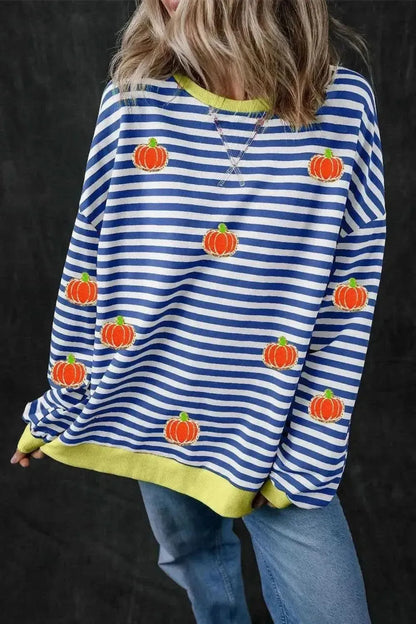 Pumpkin Striped Long Sleeve Sweatshirt - Bad Moms Club