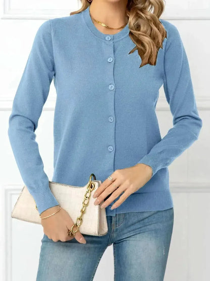 Button Down Round Neck Cardigan - Bad Moms Club