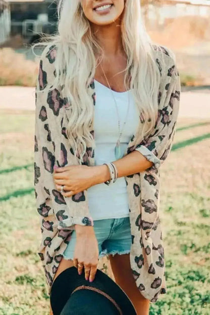 Printed Open Front Half Sleeve Cardigan - Bad Moms Club
