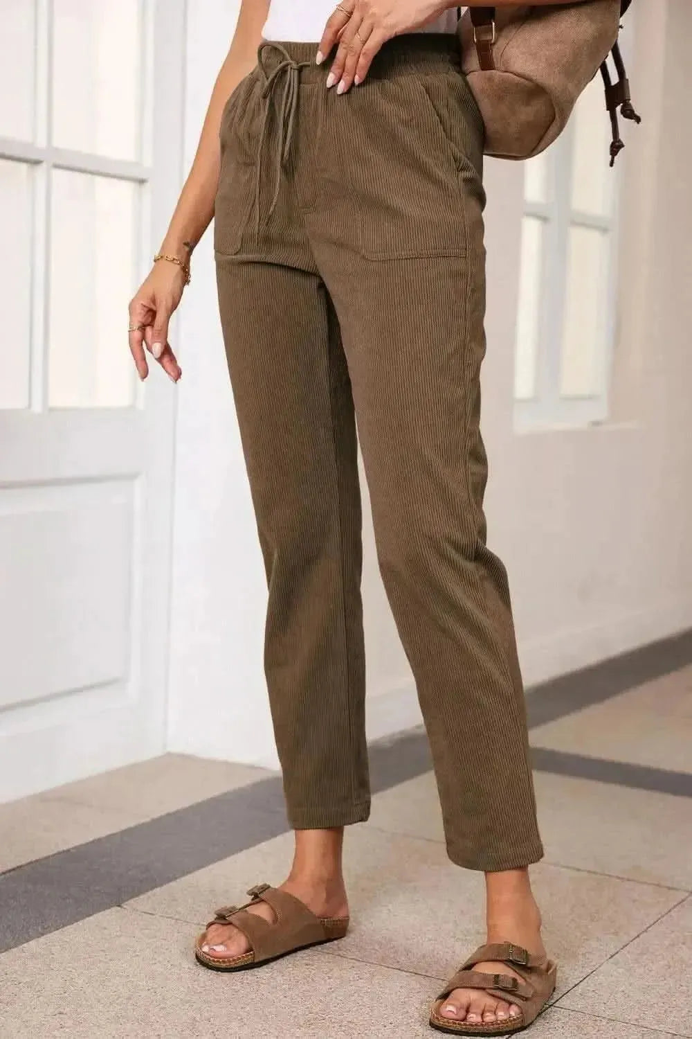 Drawstring Straight Pants with Pockets - Bad Moms Club
