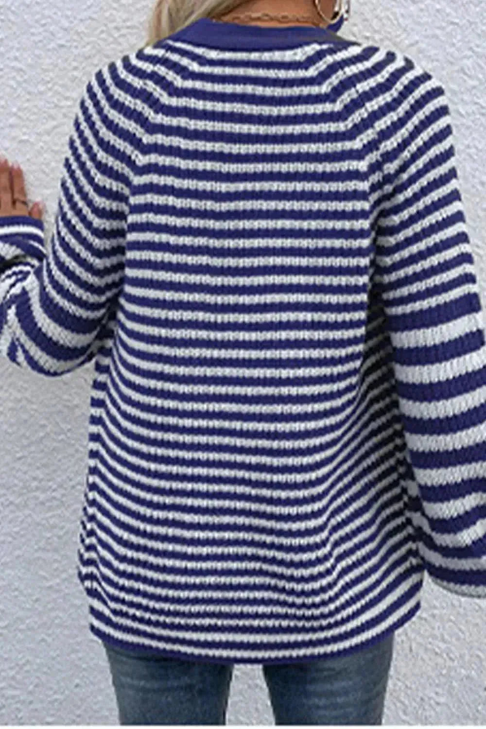 Striped V-Neck Button-Down Cardigan - Bad Moms Club
