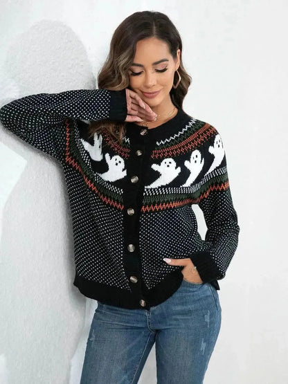 Ghost Button Up Long Sleeve Cardigan - Bad Moms Club