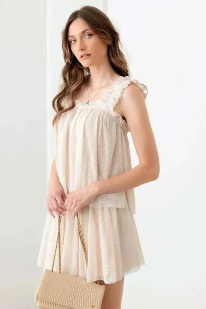 Mustard Seed Sheer Pin Dot Tank and Elastic Waist Skirt Set - Bad Moms Club