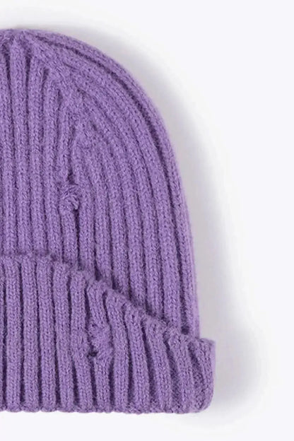 Distressed Rib-Knit Beanie - Bad Moms Club