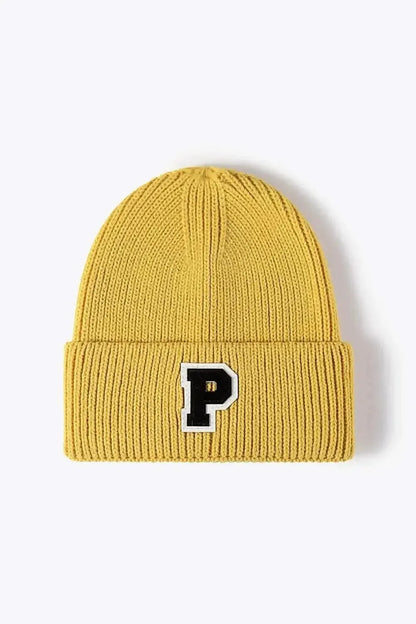 Letter Patch Cuffed Knit Beanie - Bad Moms Club