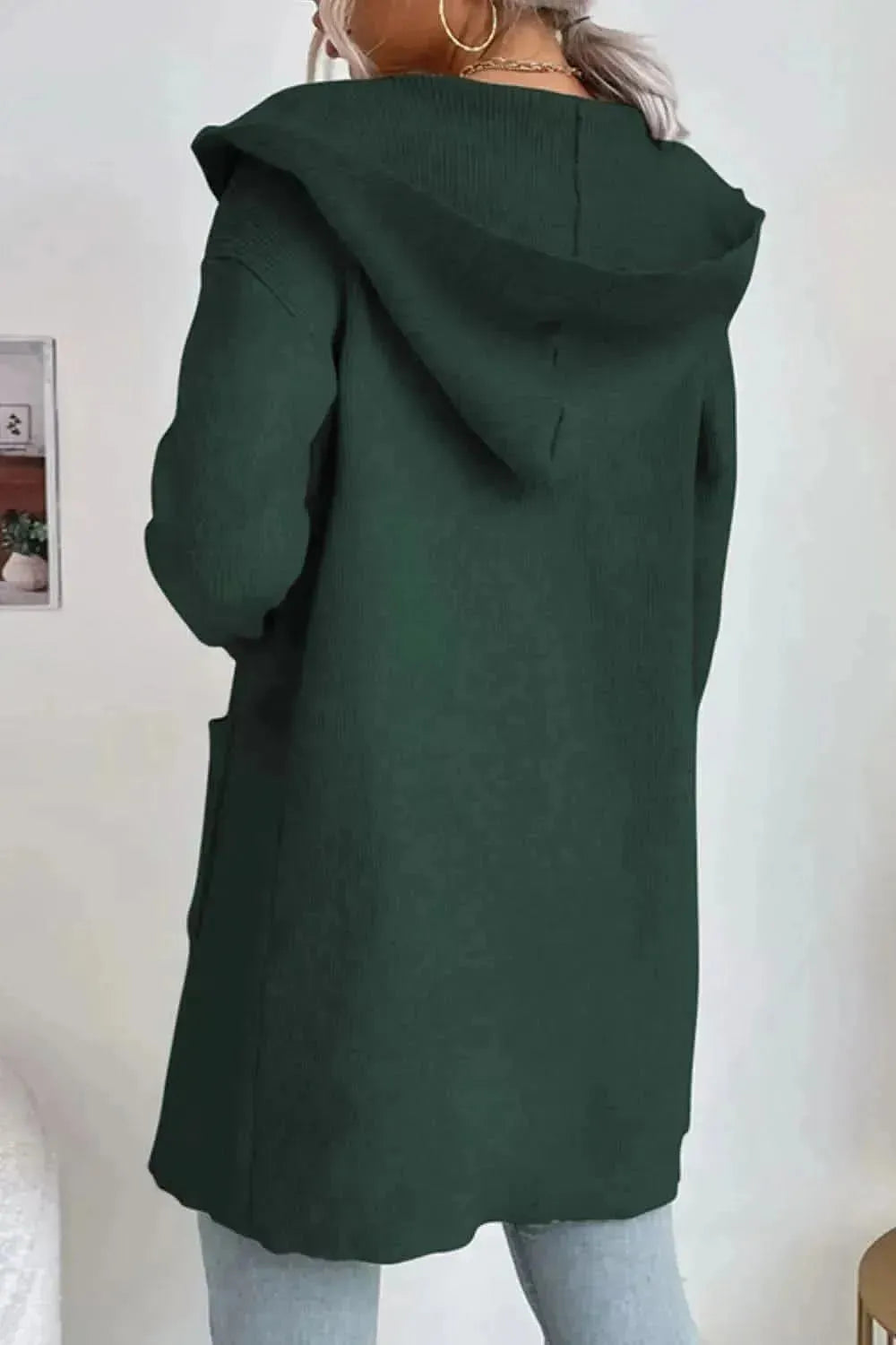 Ribbed Open Front Hooded Cardigan with Pockets - Bad Moms Club