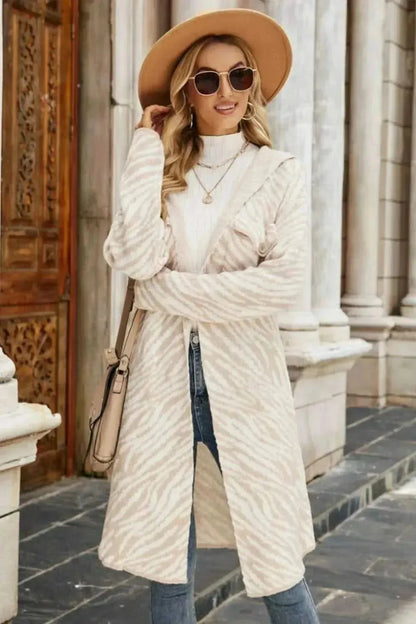 Printed Open Front Hooded Longline Cardigan - Bad Moms Club