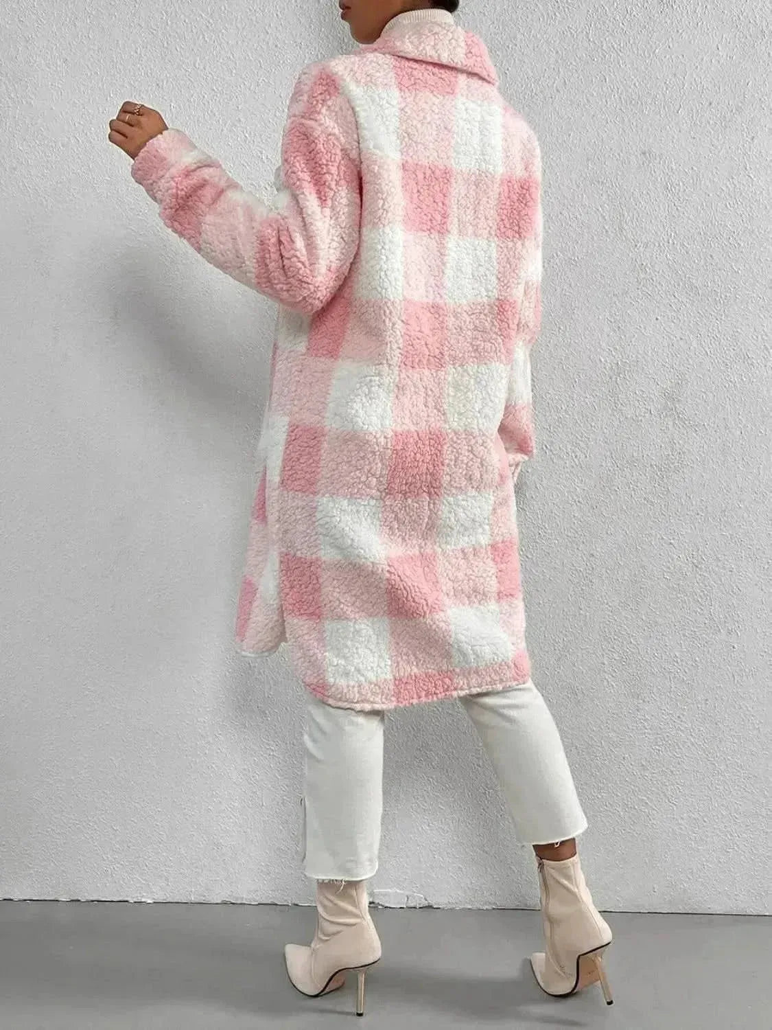 Plaid Collared Neck Button Down Coat - Bad Moms Club