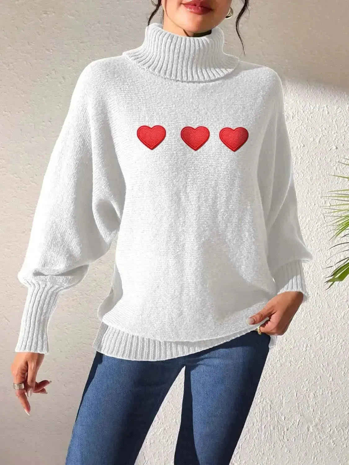 Heart Turtleneck Long Sleeve Sweater - Bad Moms Club