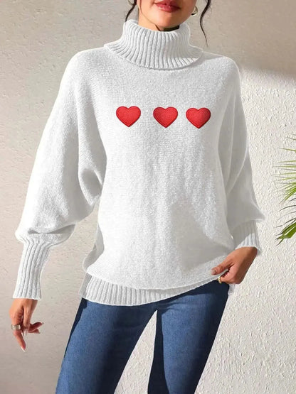 Heart Turtleneck Long Sleeve Sweater - Bad Moms Club