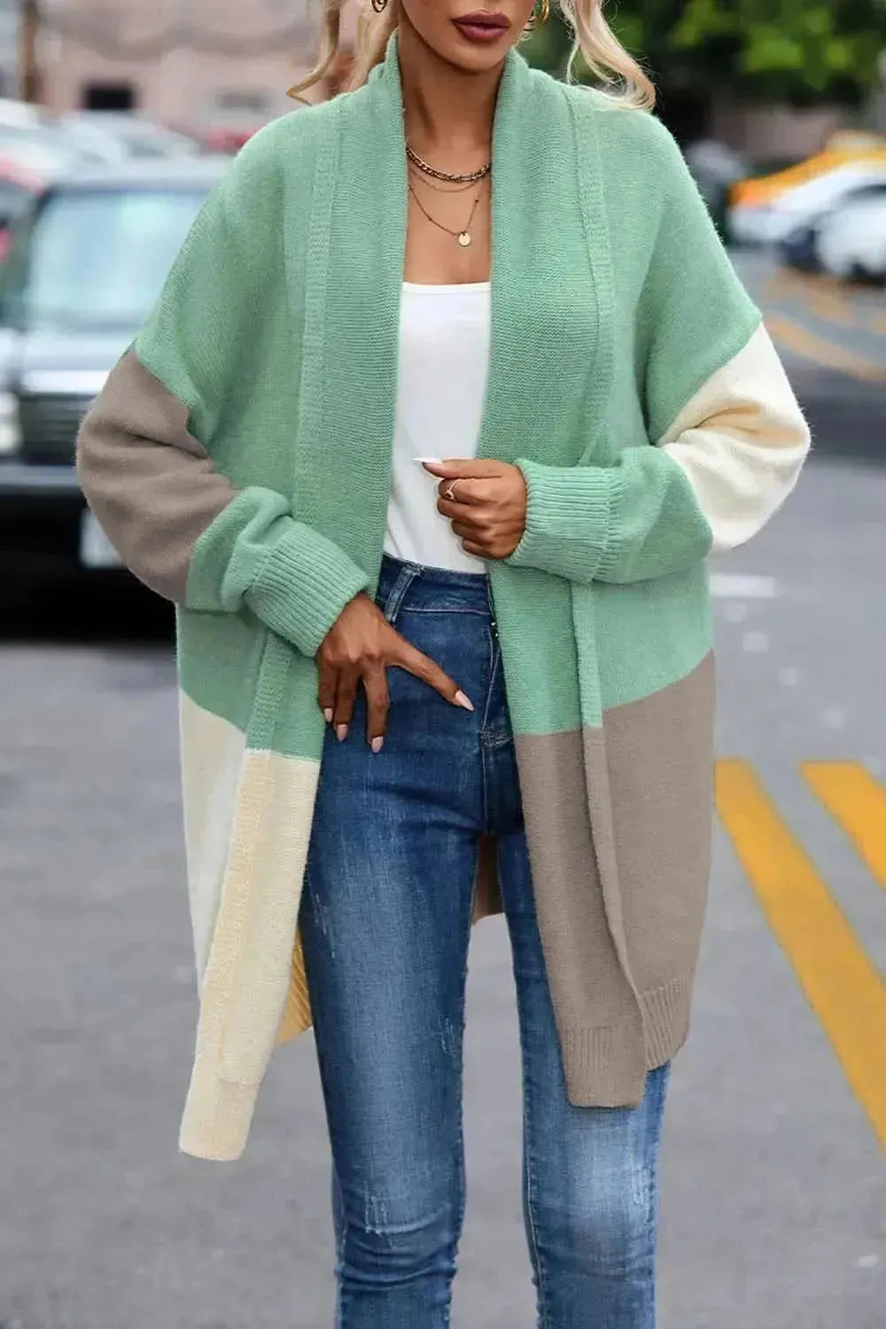Color Block Long Sleeve Cardigan - Bad Moms Club