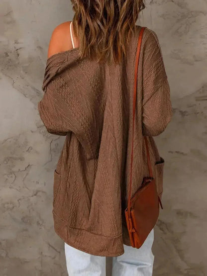 Pocketed Open Front Long Sleeve Cardigan - Bad Moms Club