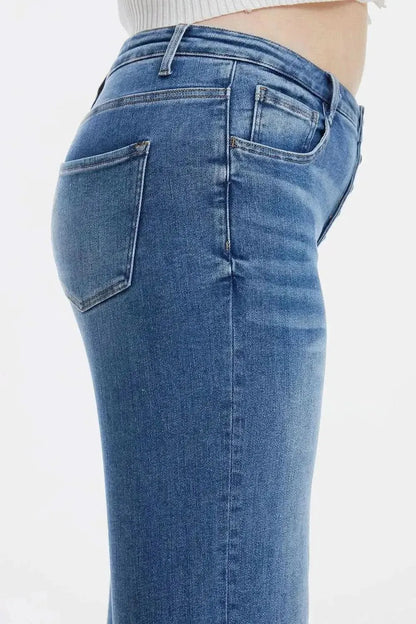 BAYEAS Full Size High Waist Button-Fly Raw Hem Wide Leg Jeans - Bad Moms Club