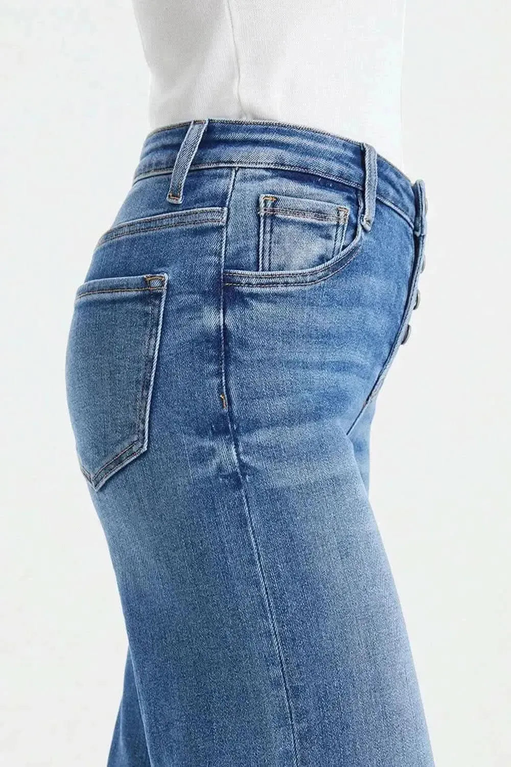 BAYEAS Full Size High Waist Button-Fly Raw Hem Wide Leg Jeans - Bad Moms Club