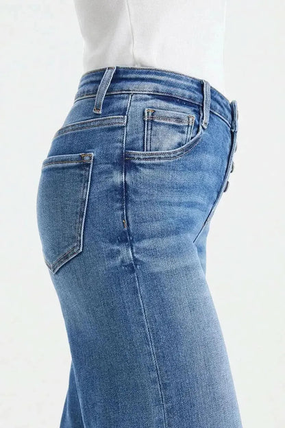 BAYEAS Full Size High Waist Button-Fly Raw Hem Wide Leg Jeans - Bad Moms Club