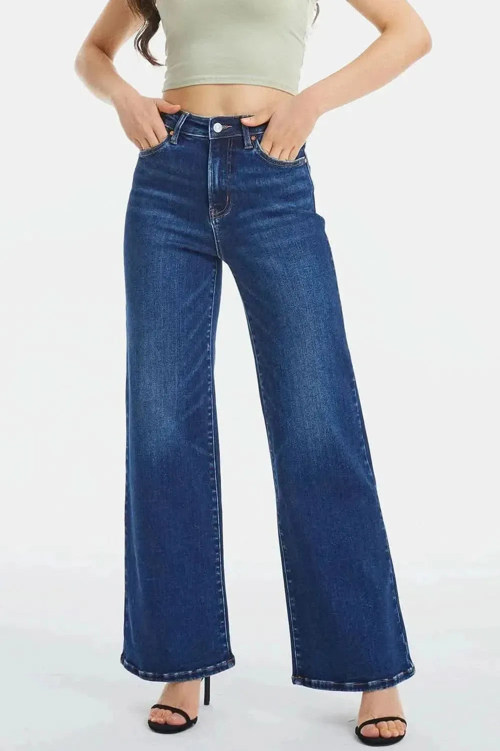 BAYEAS Full Size High Waist Cat's Whisker Wide Leg Jeans - Bad Moms Club