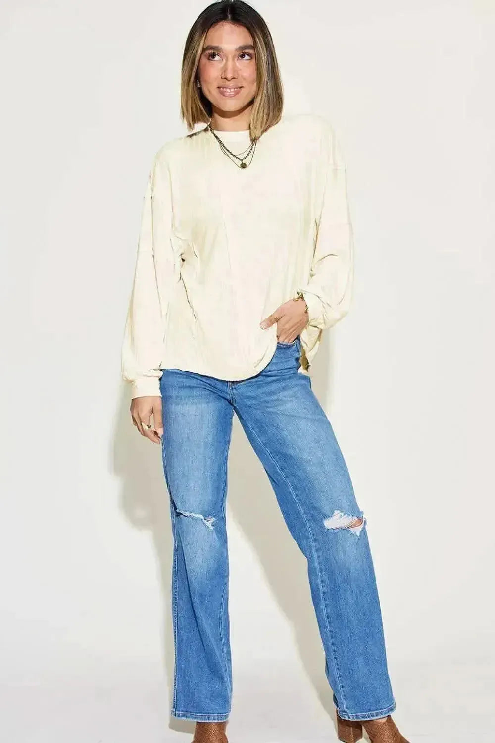 Basic Bae Full Size Ribbed Round Neck Long Sleeve T-Shirt - Bad Moms Club
