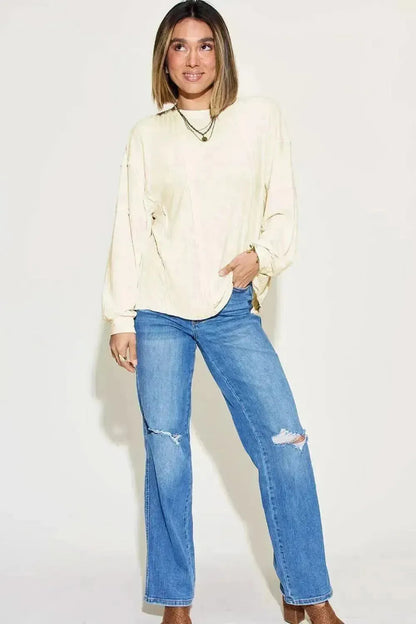 Basic Bae Full Size Ribbed Round Neck Long Sleeve T-Shirt - Bad Moms Club