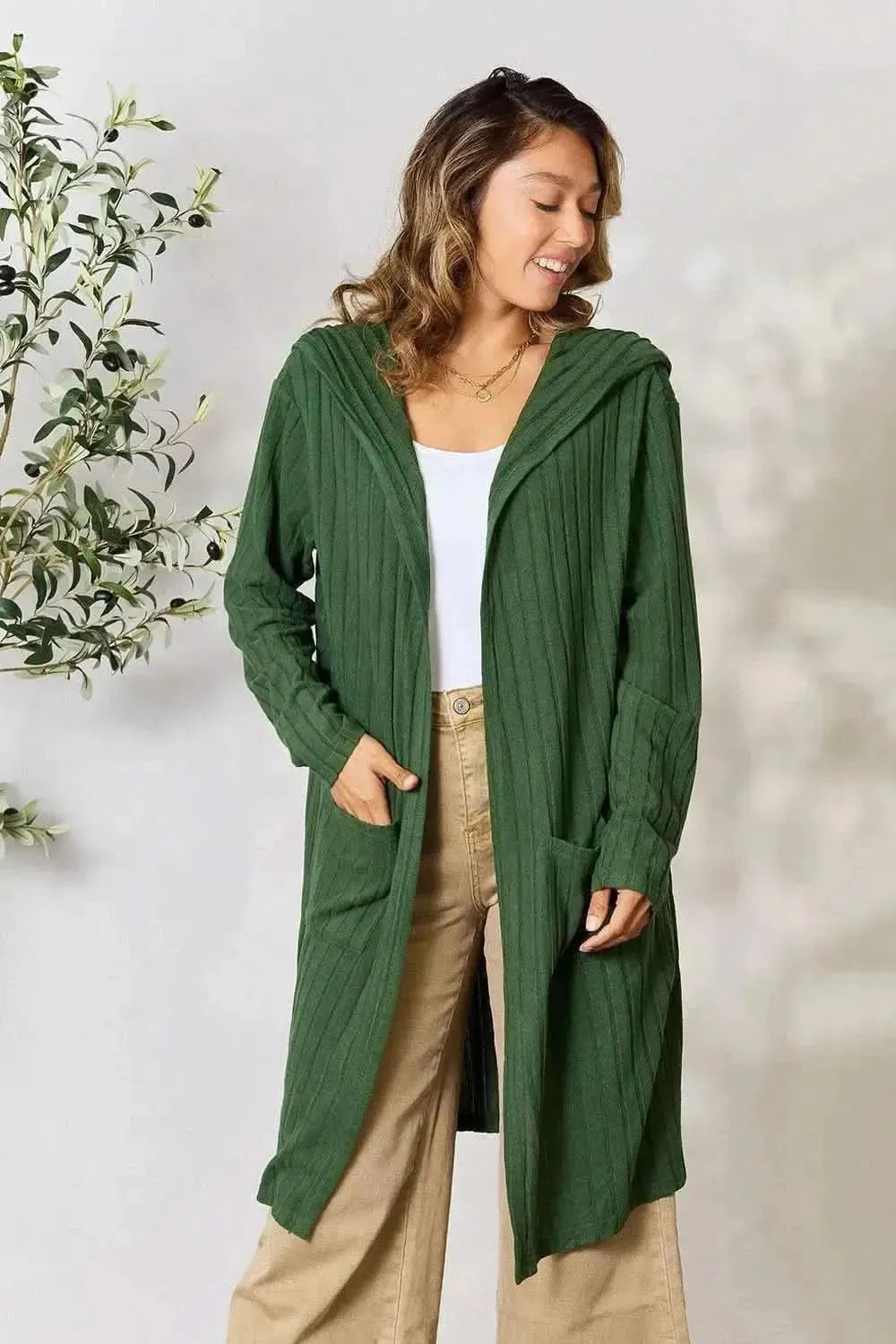 Basic Bae Full Size Hooded Sweater Cardigan - Bad Moms Club