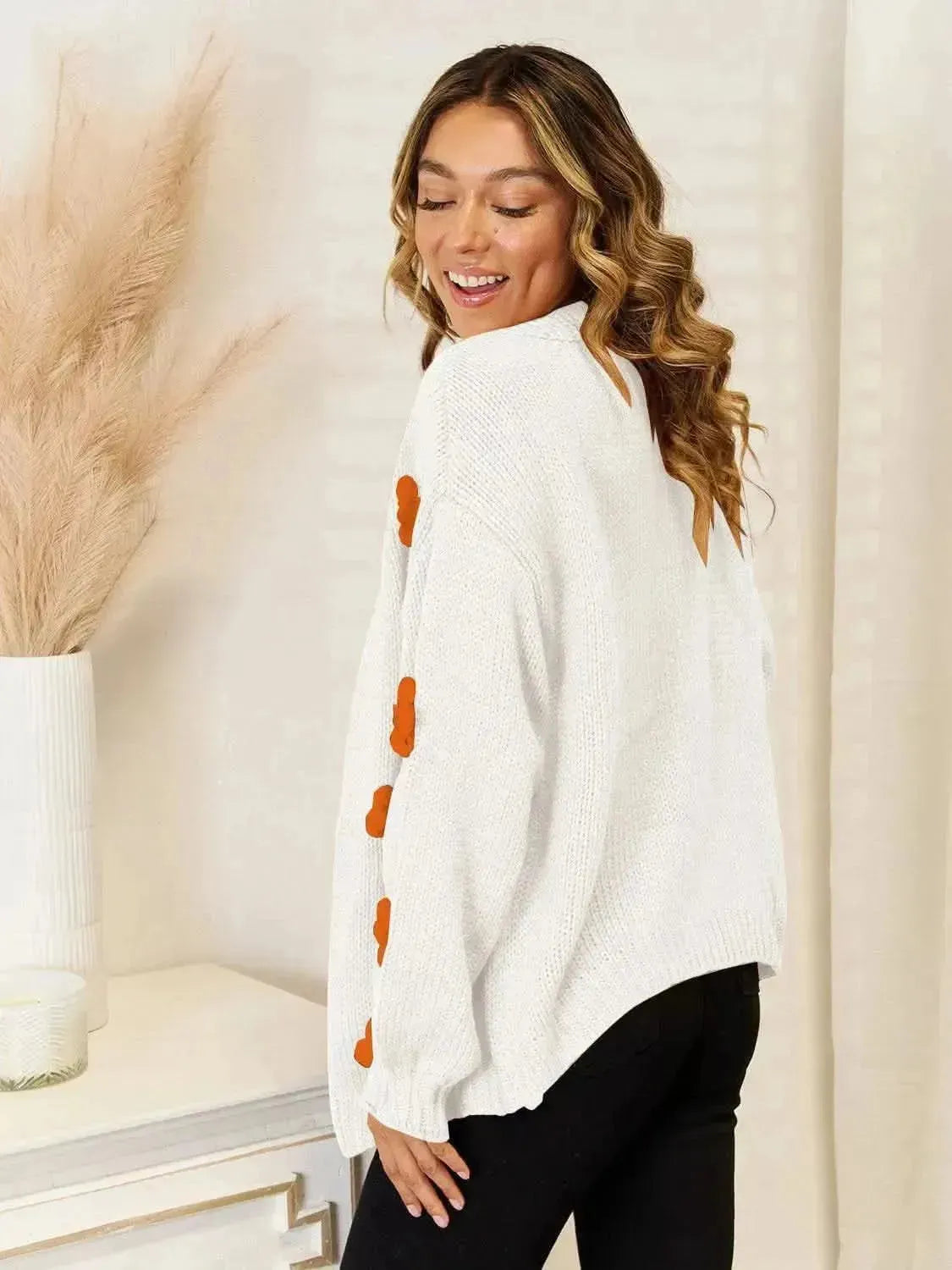 Flower Dropped Shoulder Open Front Cardigan - Bad Moms Club