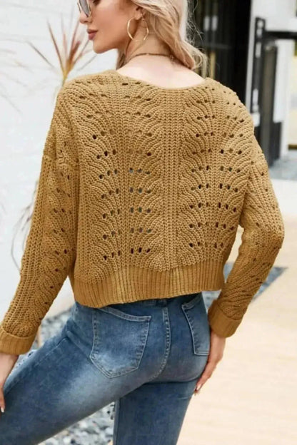 Open Front Cuffed Cropped Cardigan - Bad Moms Club