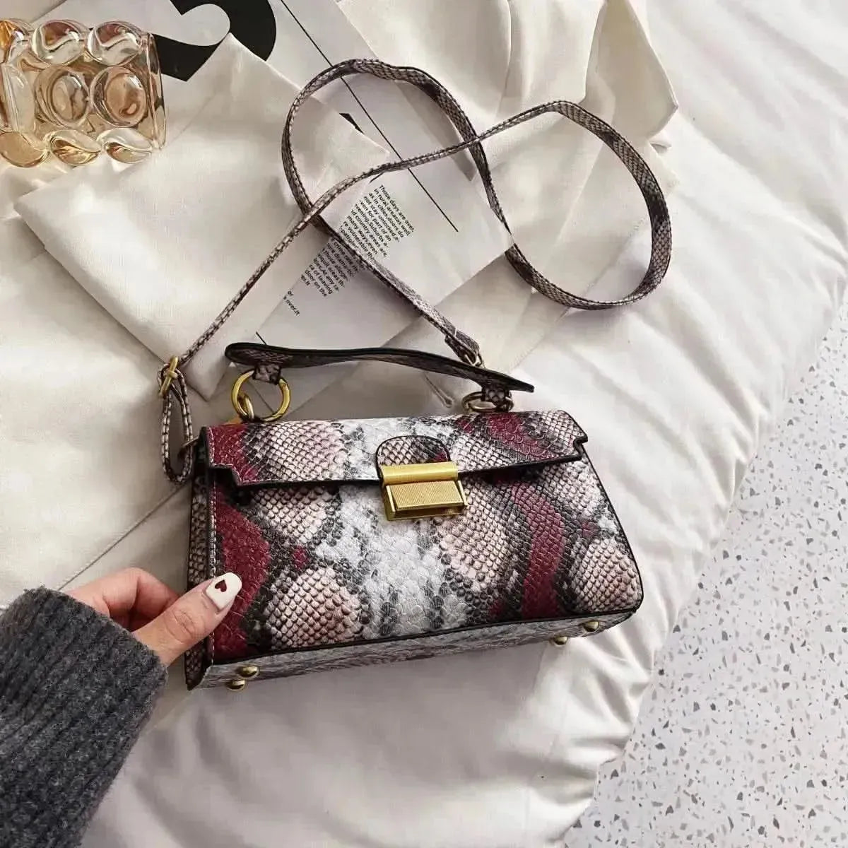 PU Leather Snakeskin Print Crossbody Bag - Bad Moms Club