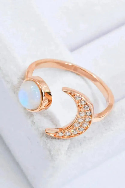 Natural Moonstone and Zircon Sun & Moon Open Ring - Bad Moms Club