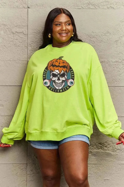 Simply Love Full Size Skull Graphic Sweatshirt - Bad Moms Club