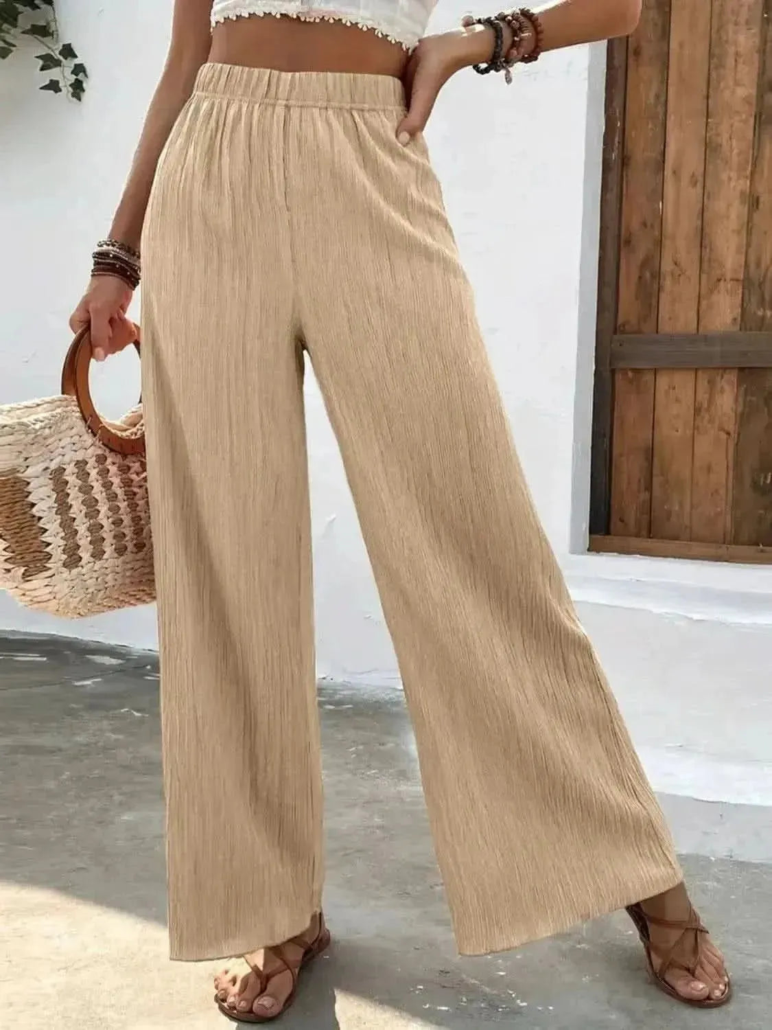 Full Size High Waist Wide Leg Pants - Bad Moms Club