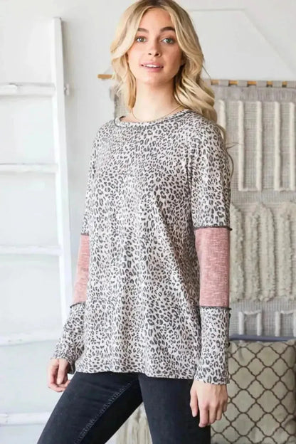 Heimish Full Size Leopard Exposed Seam Contrast T-Shirt - Bad Moms Club