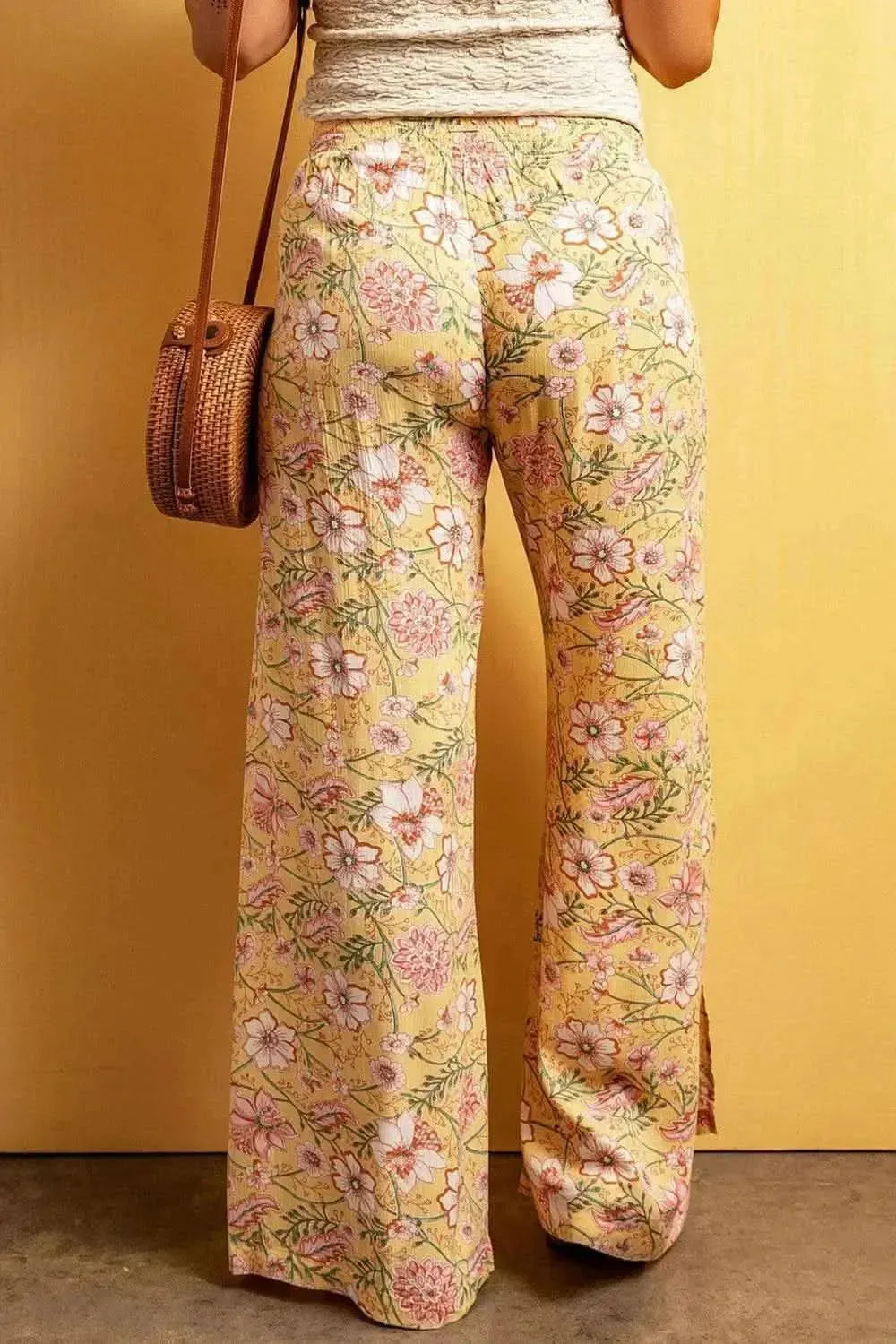 Floral Slit Wide Leg Pants - Bad Moms Club