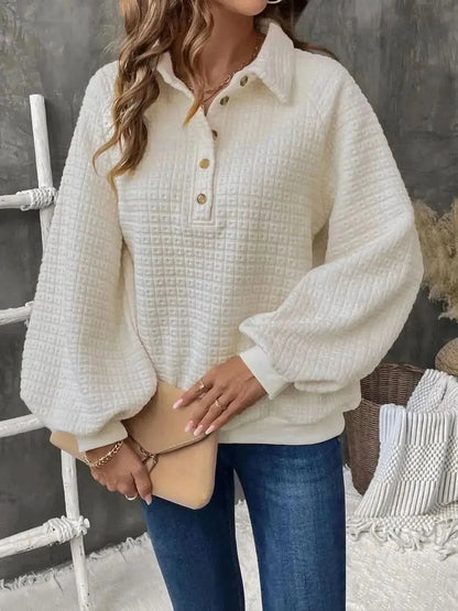 Perfee Half Button Long Sleeve Sweatshirt - Bad Moms Club