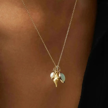 14K Gold-Plated Natural Crystal Conch Pendant Necklace - Bad Moms Club