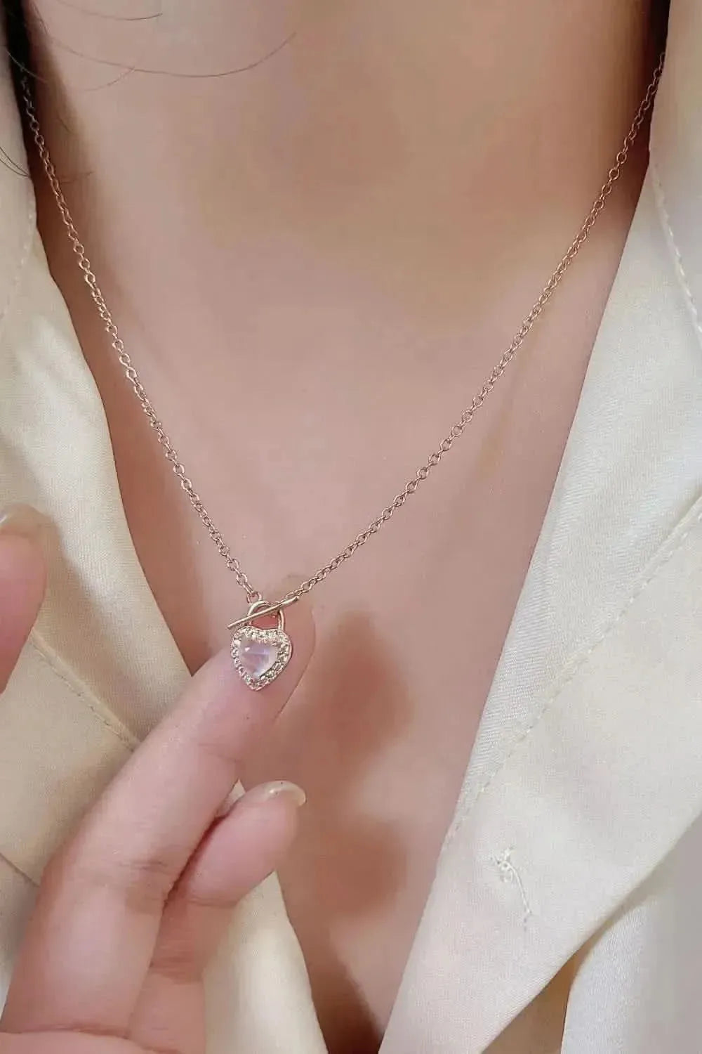 Moonstone Heart Lock Pendant Necklace - Bad Moms Club