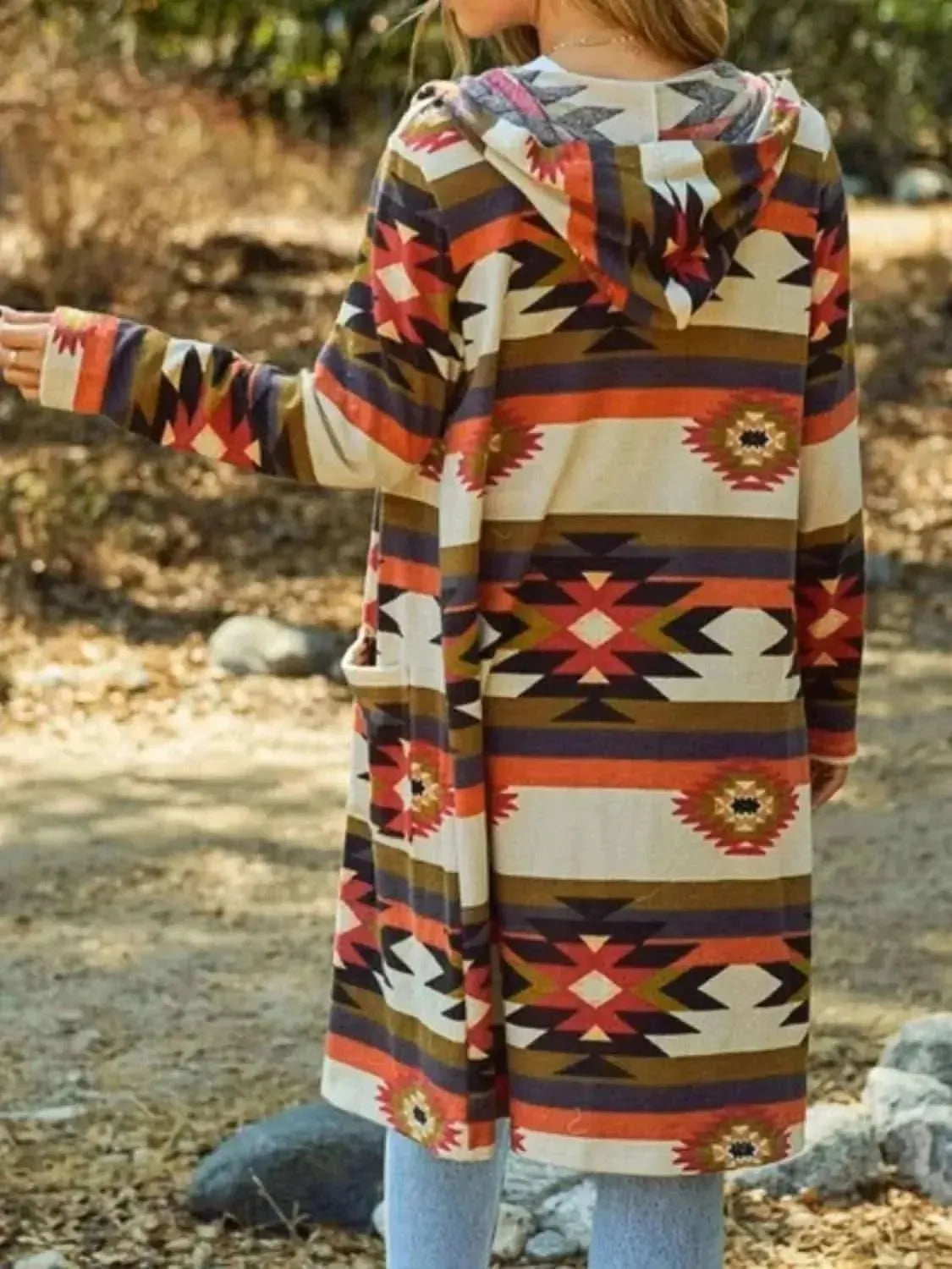 Geometric Hooded Cardigan with Pockets - Bad Moms Club