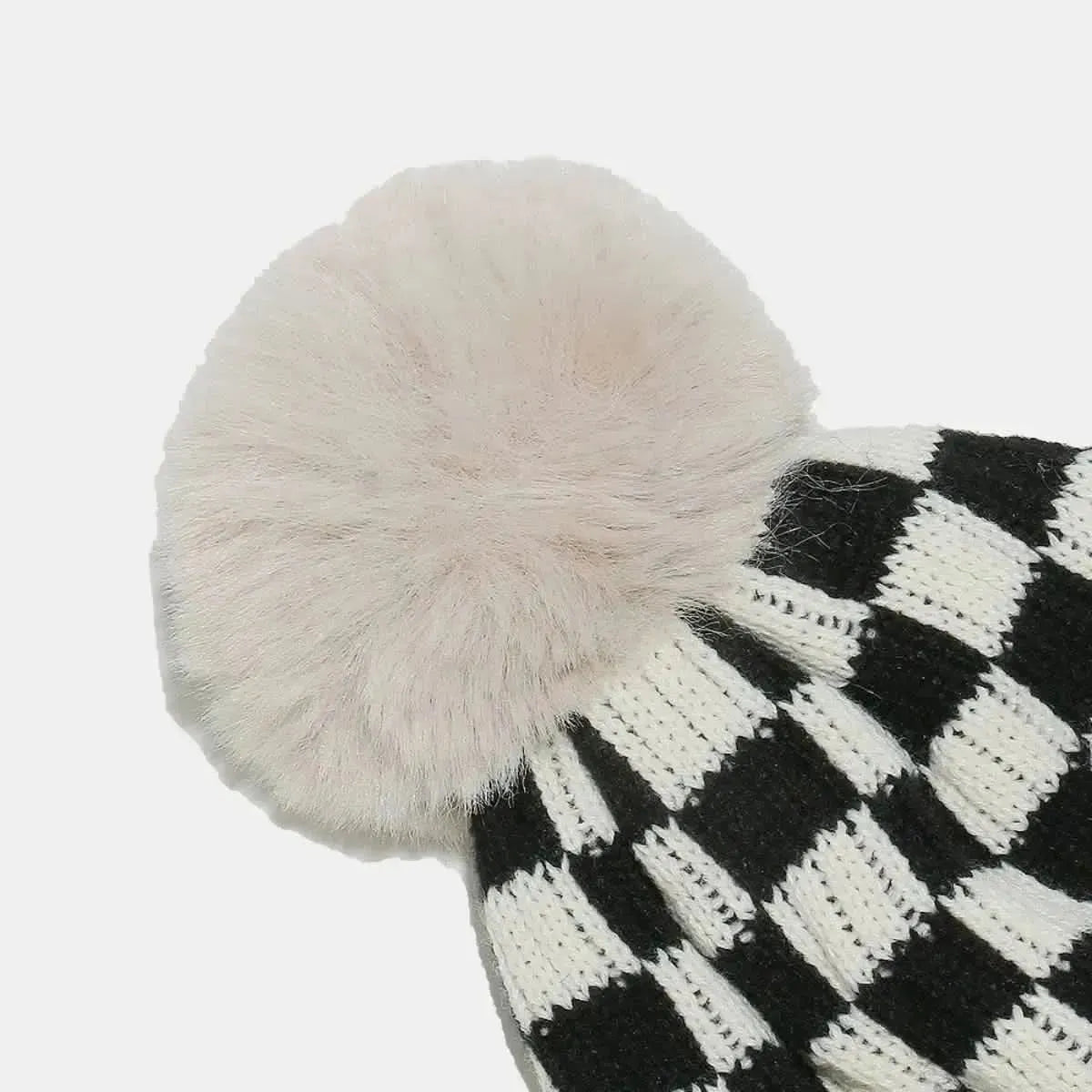 Checkered Knit Hat with Pompom - Bad Moms Club